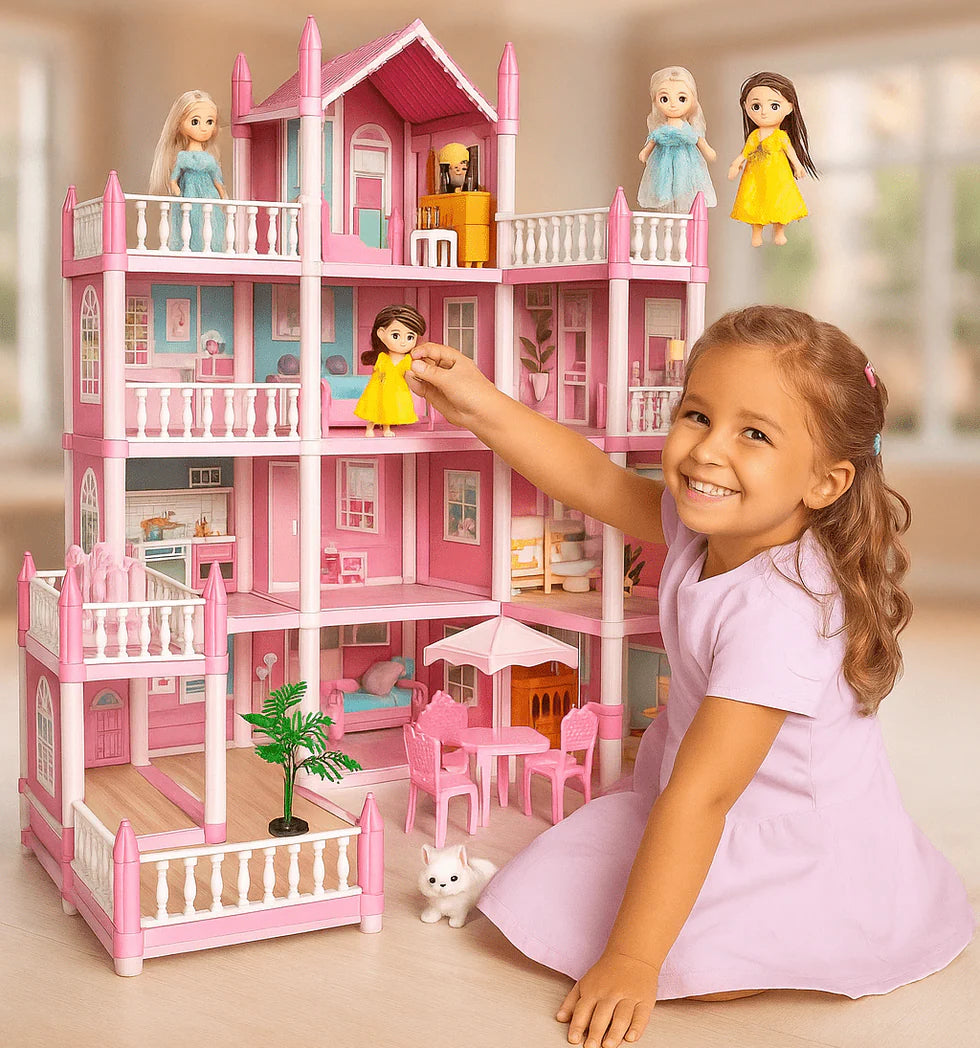 DIY Dreamy Pink Doll house villa Playset