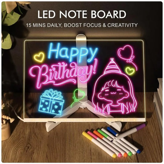 Acrylic LED Board With Colorful Night Light & 7 Neon Pens