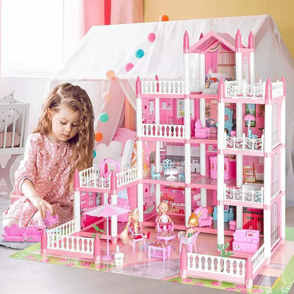 DIY Dreamy Pink Doll house villa Playset