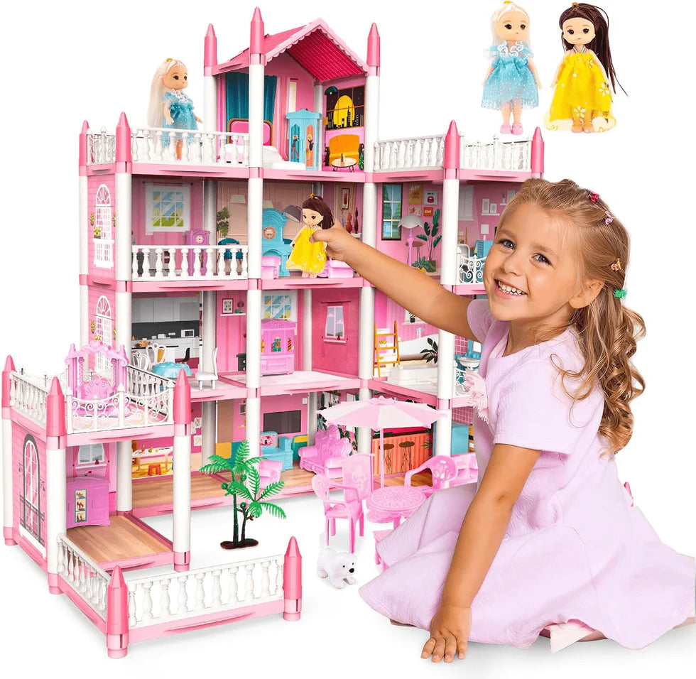 DIY Dreamy Pink Doll house villa Playset