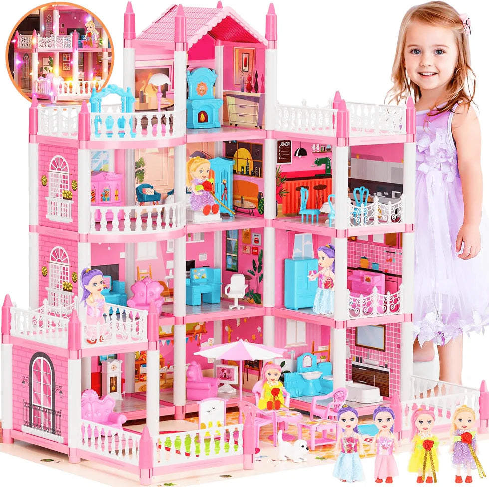 DIY Dreamy Pink Doll house villa Playset