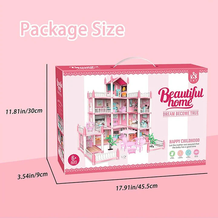 DIY Dreamy Pink Doll house villa Playset